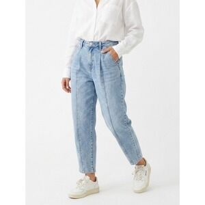 Frayed Jeans HR Pleated Baggy Womens 24 Denim High Rise Relaxed 90s Style Retro